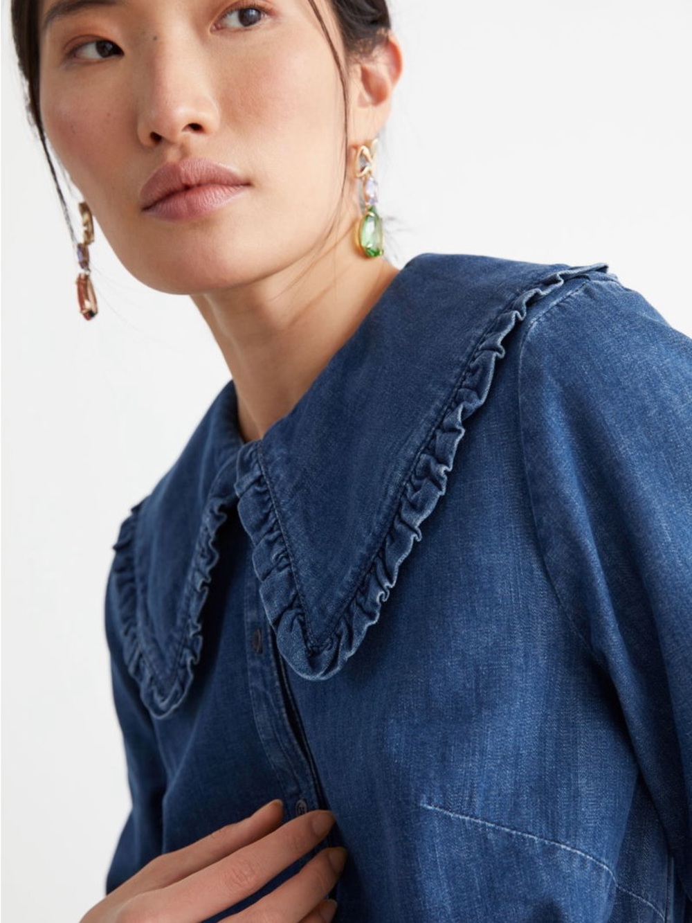 & Other Stories Ruffle Peter Pan Collar Denim Shirt size small